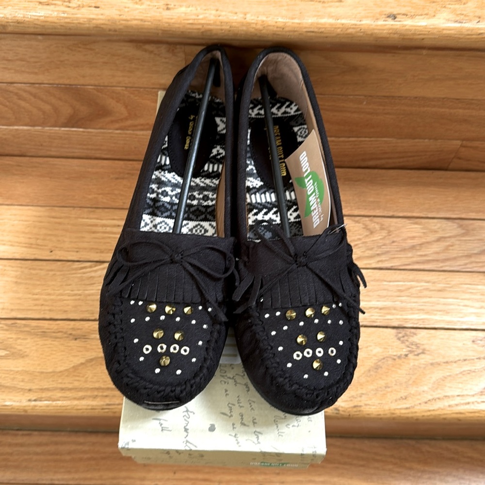 NIB Selena Gomez Black Faux Suede Loafers Flats Size 10